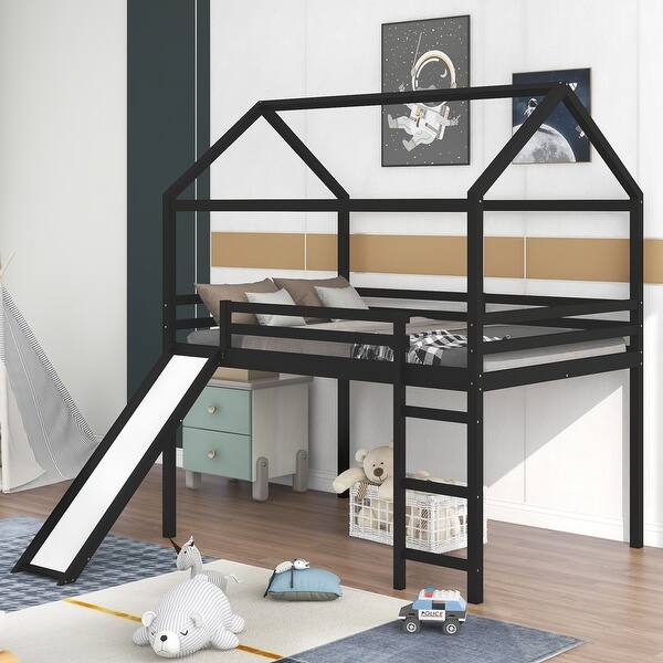 slide 2 of 27, Loft Bed with Slide, House Bed with Slide Espresso - Full