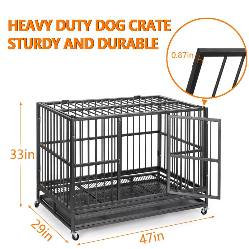 48 " Heavy Duty Dog Crate with Wheels & Brakes