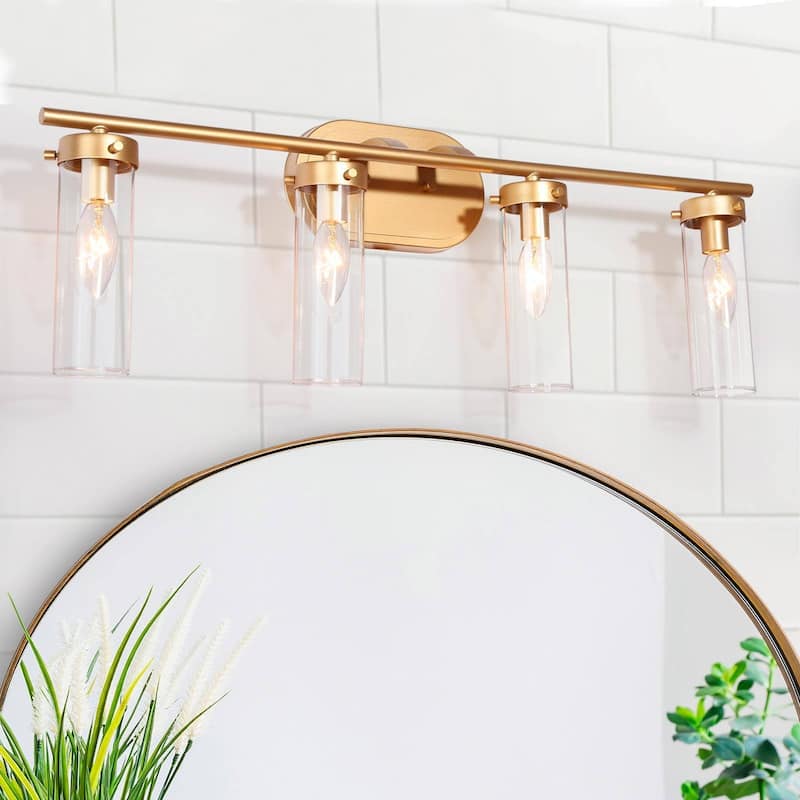 Modern Gold 3-Light Bathroom Vanity Light Cylinder Glass Wall Sconces