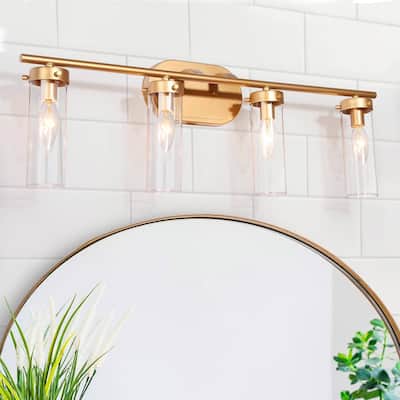 Modern Gold 3-Light Bathroom Vanity Light Cylinder Glass Wall Sconces