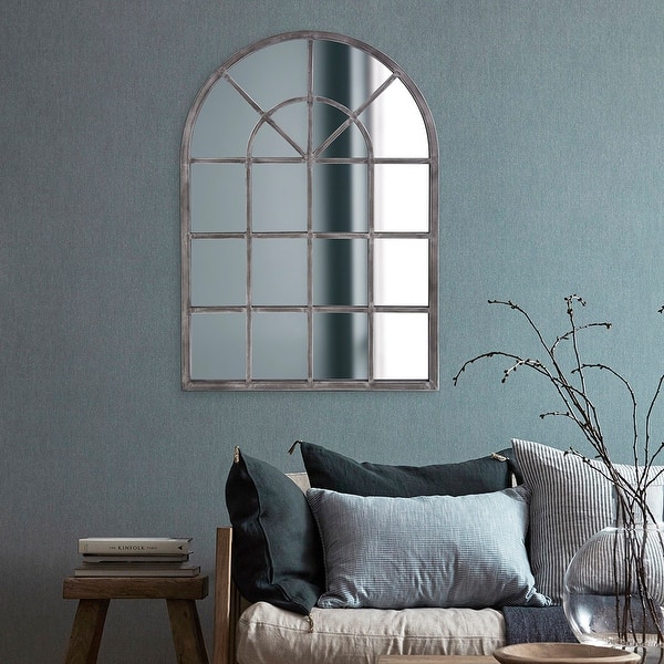 slide 2 of 7, Allan Andrews Antique Silver Metal Arched Windowpane Wall Mirror - Antique Silver - 49" H x 29" W" x 1" D