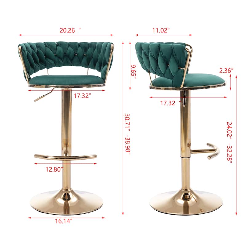 Set of 2 Swivel Height Adjustable Mechanical Lifting Bar Stools with Chrome Footrest and Base