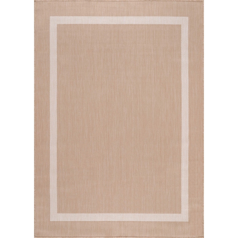 Beverly Rug Modern Bordered Indoor Outdoor Rug, Outside Carpet for Patio, Deck, Porch - 6X9 - Beige
