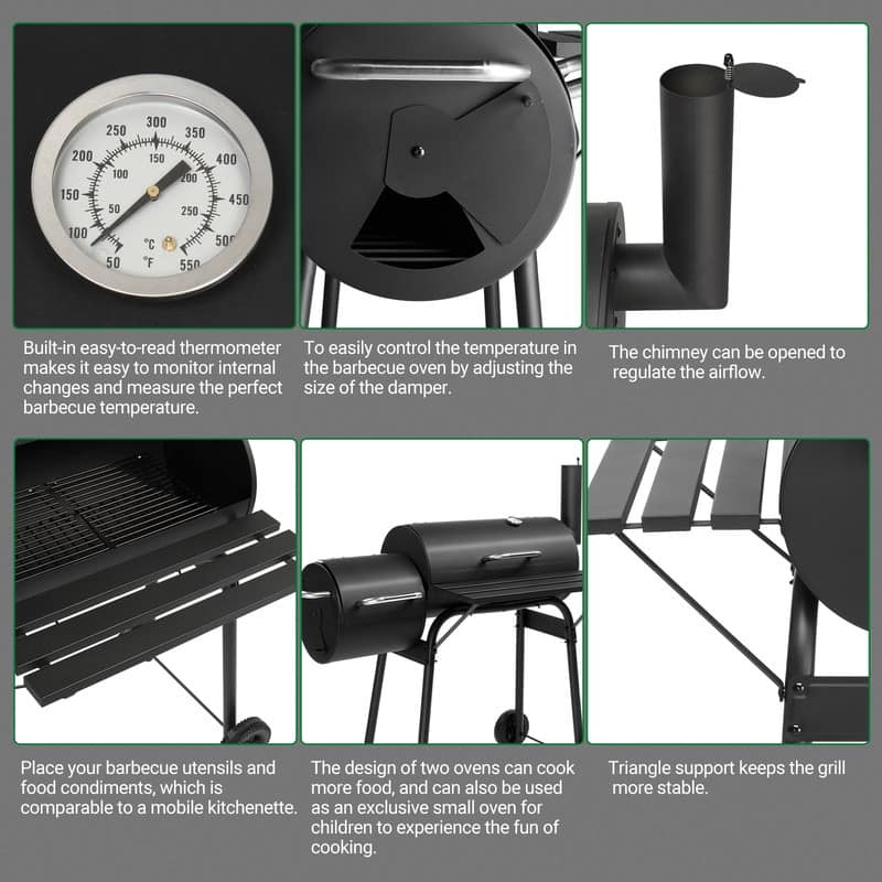 Outdoor Barrel Charcoal Grill with Offset Smoker
