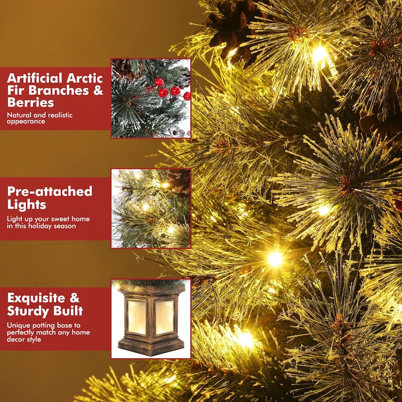 2Pcs 4.5 Ft Pre-Lit Christmas Tree, Artificial Christmas Tree with 108 Warm White Led Lights, Easy Assembly