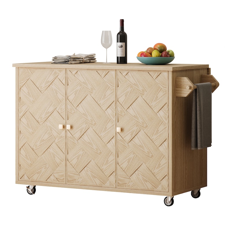 51.2"W Kitchen Island with Drop Leaf, Farmhouse Kitchen Island on Wheels with Internal Storage Rack Rolling Kitchen Cart