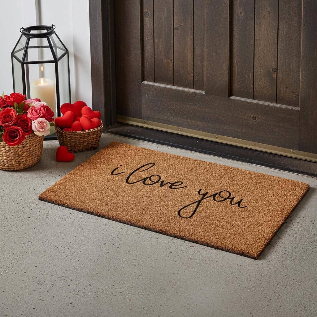 HomeRoots 24" X 36" Brown Red And Black Love You Outdoor Coir Door Mat - 24.00' X '36.00