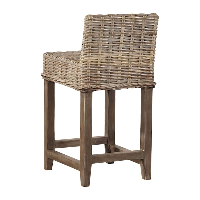 Marathon Handwoven Kubu & Mahogany Counter Stool