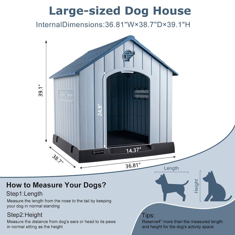 BOSSIN Insulated Dog House, Outdoor & Indoor Use with Elevated Floor, Waterproof & Durable Plastic Design for All Size Dogs