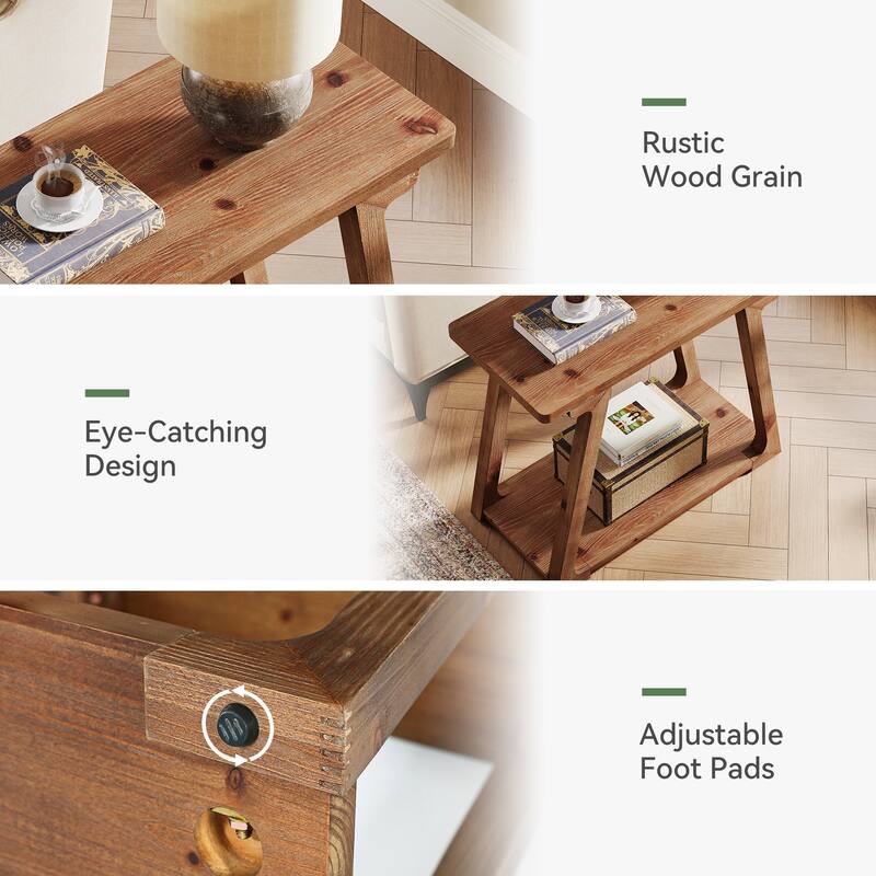 Solid Wood End Table, Side Table with Storage, Bedside Nightstand Entryway Accent Table