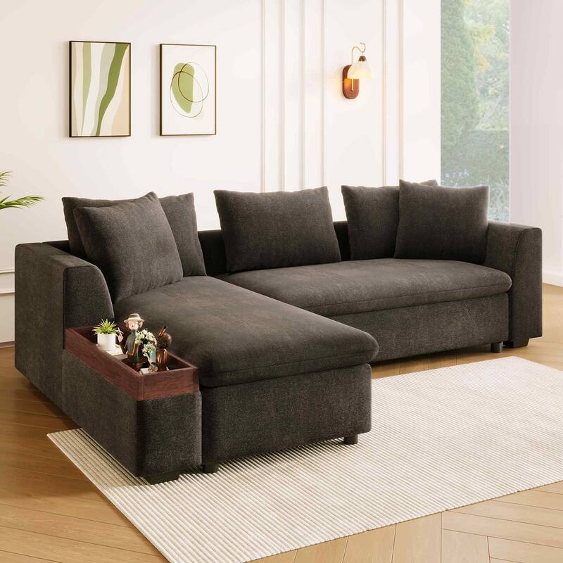 L-Shaped Sofa Couch with Built-in Wooden Storage Compartment by Harper&Bright Designs - Brown