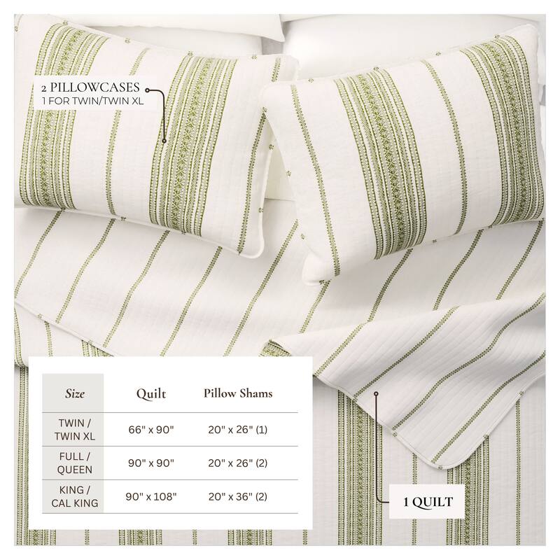 Linery & Co. Farmhouse Stripe Microfiber Quilt Set With Shams.