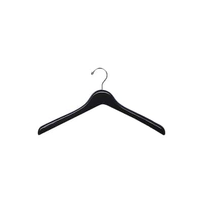 Deluxe Matte Black Wooden Coat Hanger, 17" Length x 1" Thick Chrome Hook Box of 12