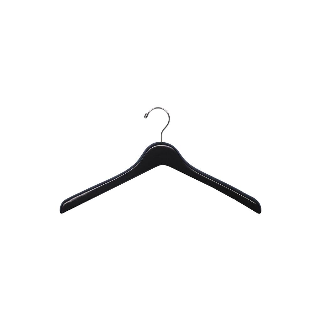 Deluxe Matte Black Wooden Coat Hanger, 17" Length x 1" Thick Chrome Hook Box of 12