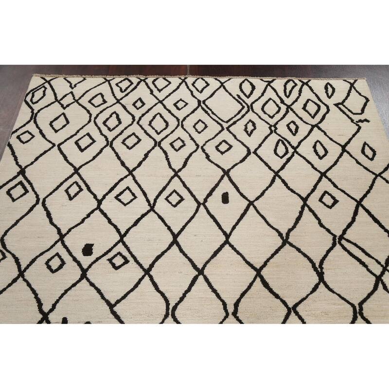 Vegetable Dye Trellis Moroccan Oriental Wool Area Rug Handmade Carpet - 5'8" x 7'9"