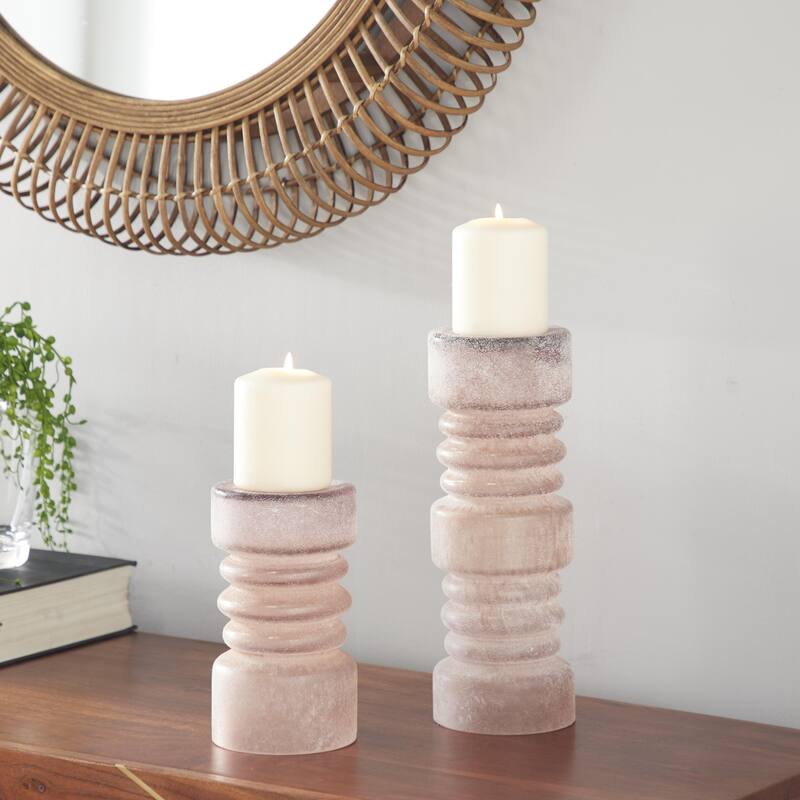 Glass Frosted Candle Holder - Set of 2 Pink - Roche River Decor