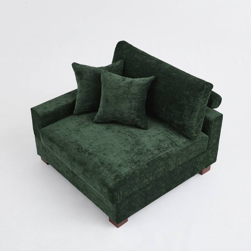 Plush Chenille Single Modular Sectional Sofa Chaise with Pillows