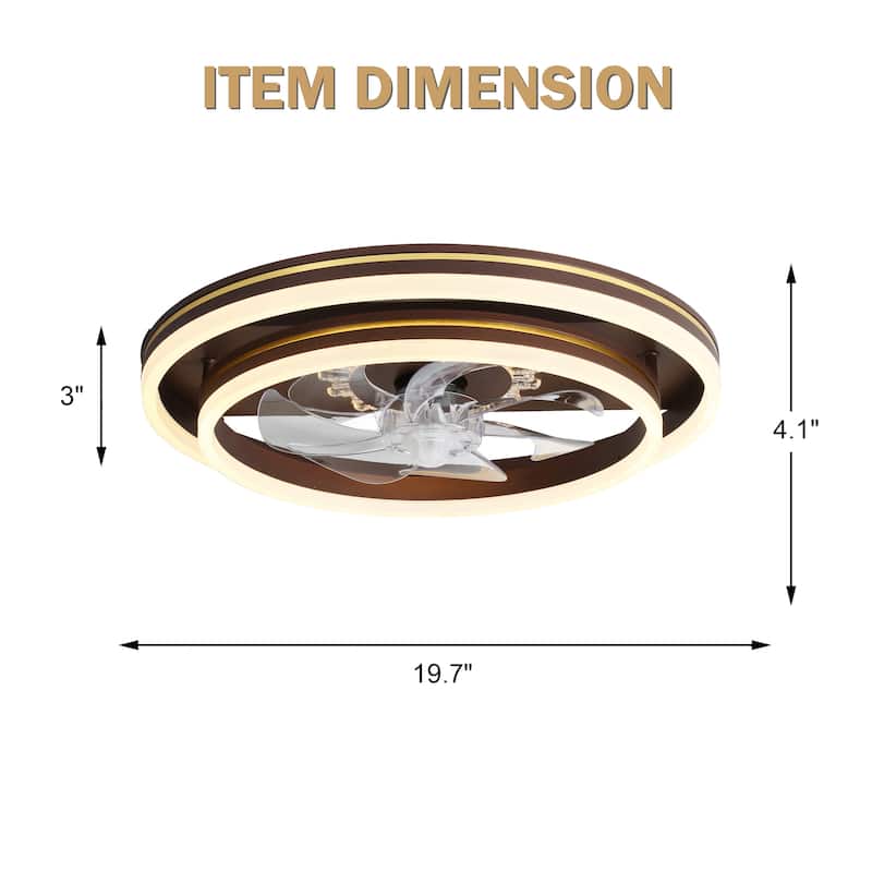 Bella Depot 20" Flush Mount Ceiling Fan 6speed Dimmable Light with