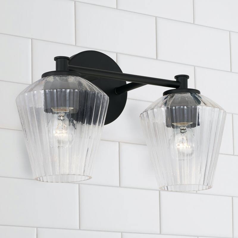 2-light 15-inch Bath/ Vanity Fixture w/ Clear Fluted Glass