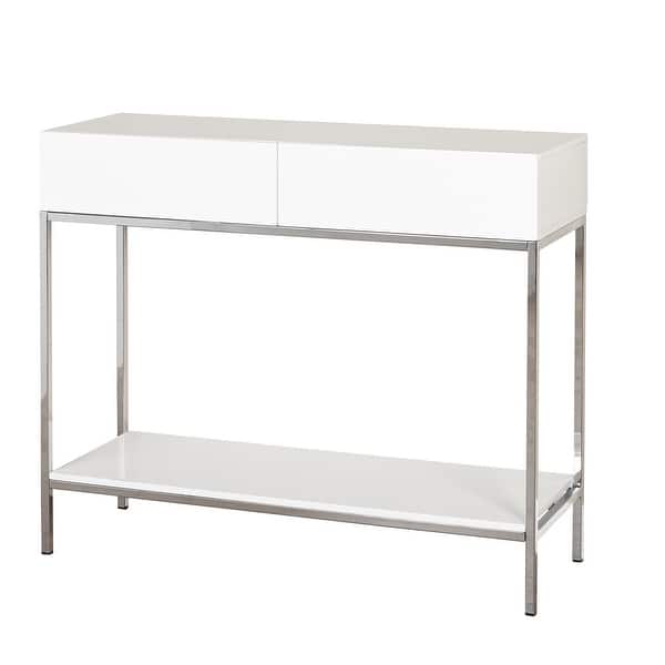 slide 8 of 8, Simple Living White and Chrome Metal High Gloss Console Table Multi