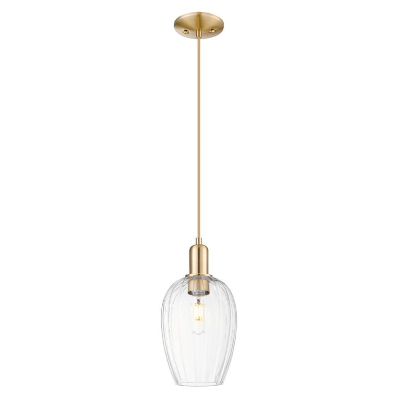 Innovations Lighting Downtown Urban - Preston - 1 Light 6" Flute Shade Cord Hung Mini Pendant - Clear Shade/Champagne Bronze