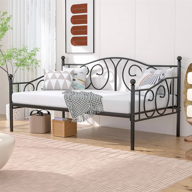 Twin size Victorian Black Metal Daybed Frame - 350 lbs. Weight Capacity - Black