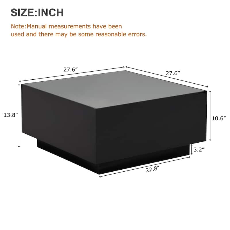 Square Coffee Table with LED Strip Lights, Modern Center Table with Frosted Tempered Glass Top for Living Room