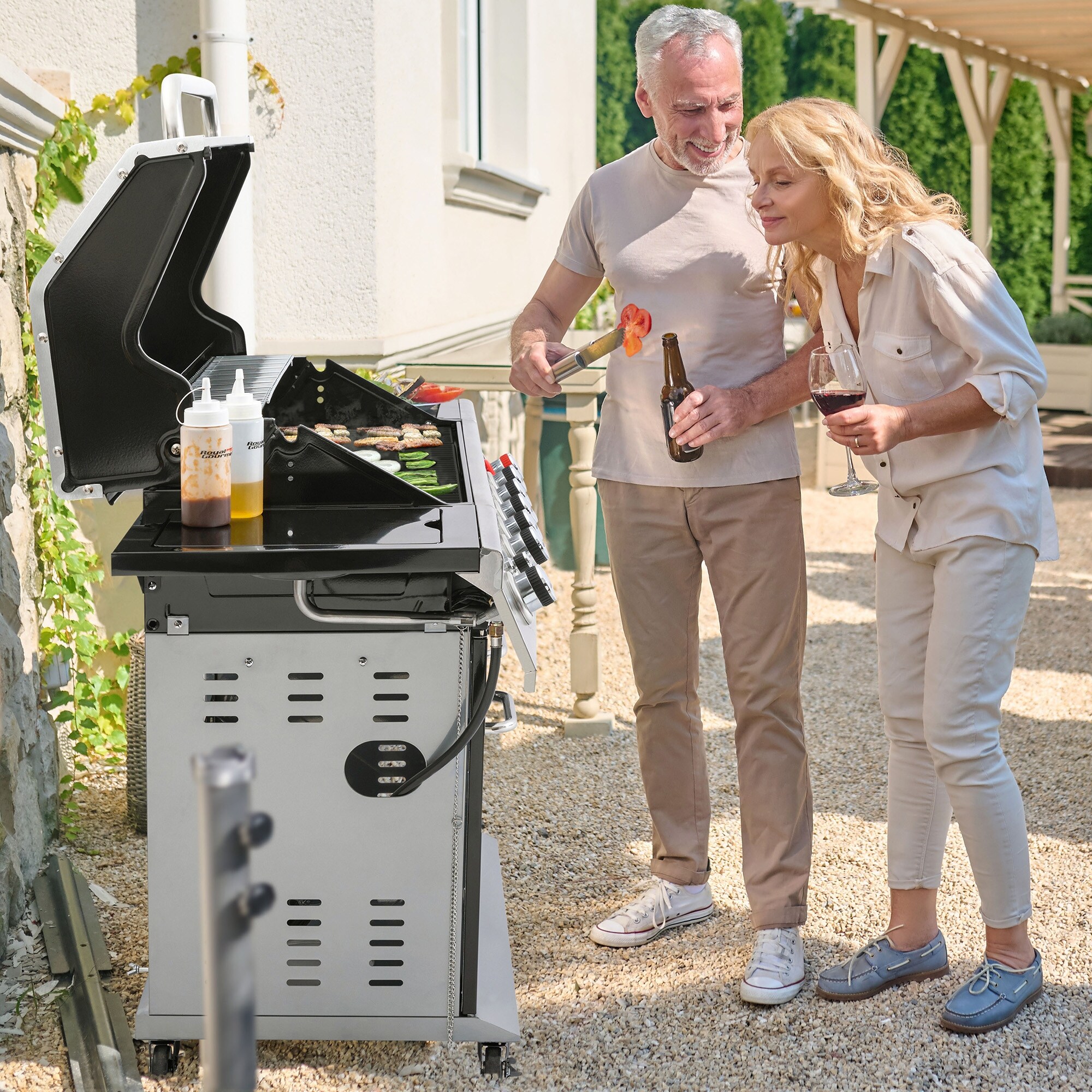 Royal Gourmet GA6402H 6 Burner BBQ Liquid Propane Gas Grill with Sear Burner and Side Burner 74 000 BTU Black