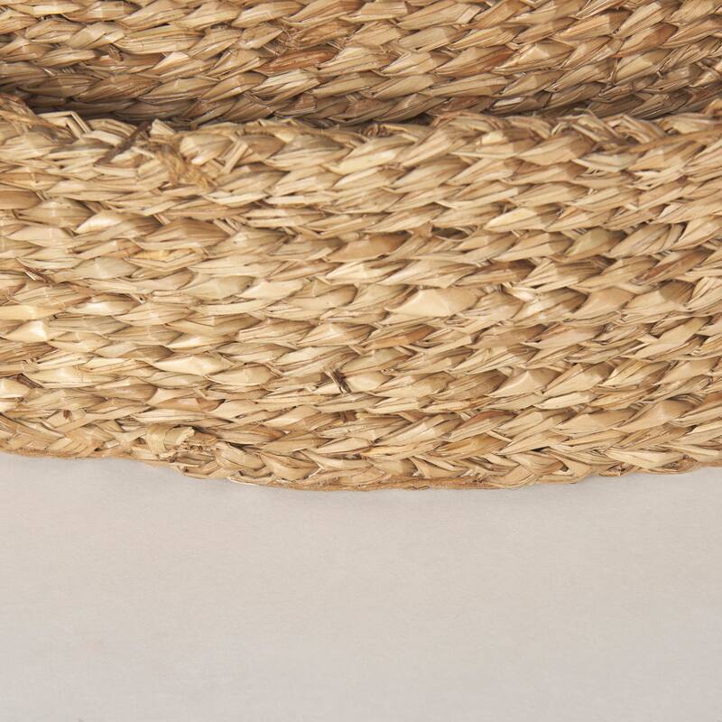 Ulana Brown Seagrass Round Nesting Trays With Handles (Set of 3) - 26.4L x 26.4W x 3.9H