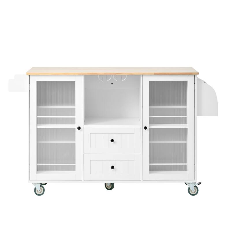 Mobile Kitchen Island Storage Trolley Cart on Wheels with Dropleaf Top, Towel/Spice Rack,2 Drawers, 2-Door Cabinet