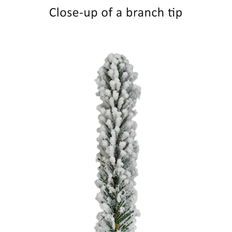 Puleo International 7.5 ft. Pre-Lit Flocked Artificial Mountain View Spruce Tree with 450 Warm White LED Lights