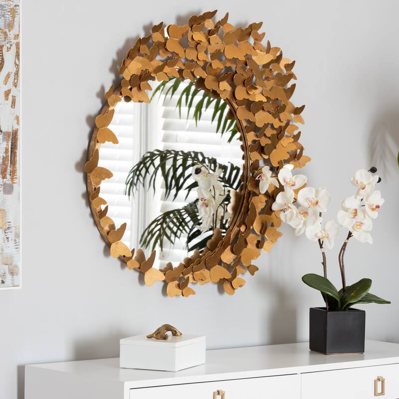 Tauriel Modern Glam and Luxe Antique Goldleaf Metal Butterfly Accent Wall Mirror - Antique goldleaf