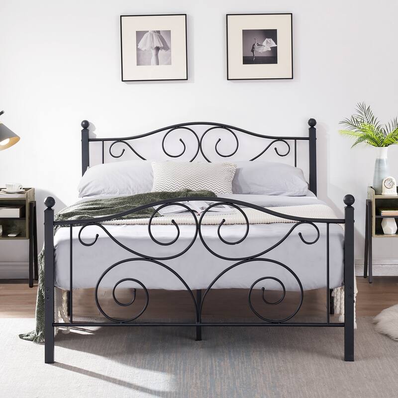 Classic Black Scroll Metal Platform Bed Frame - Full