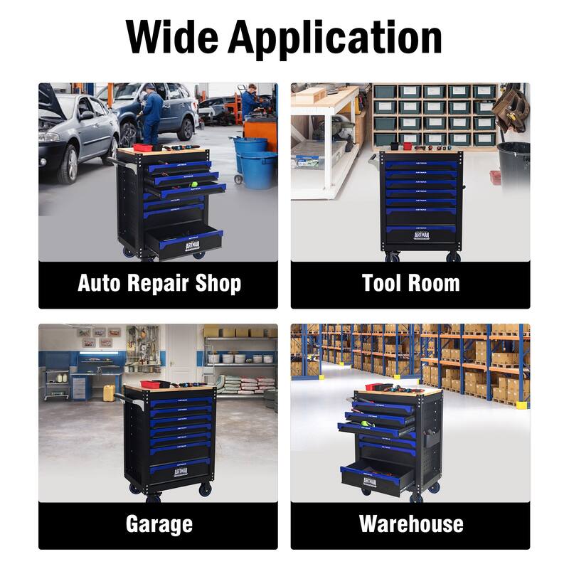 Mobile 7-Drawer Tool Cart, 30" Rolling Steel Storage Cabinet
