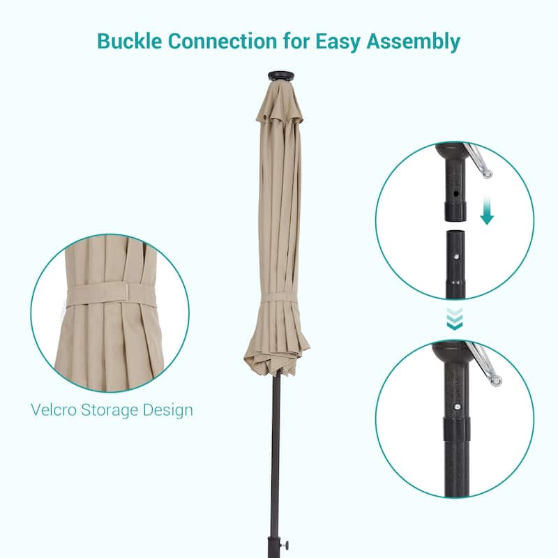 BONOSUKI 9ft Patio Solar Umbrella LED Patio Market Steel Tilt w/Crank