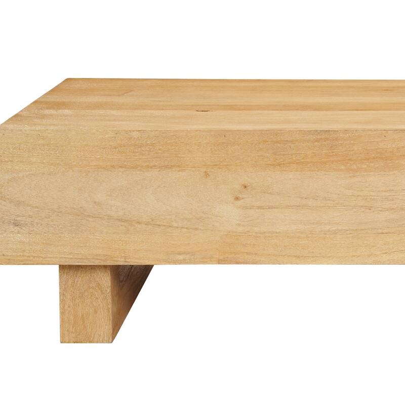 Elias Coffee Table 42" Rectangular Top Sandblasted Natural Brown Mango Wood Wood Sustainably Harvested