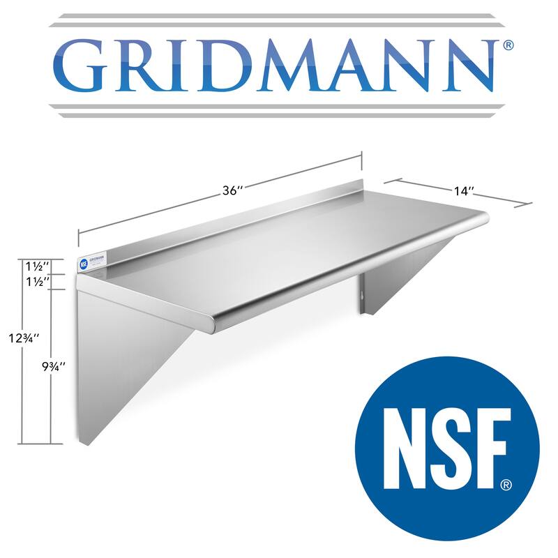 36 x 14in NSF Stainless Steel WallMount Shelf - 14" x 36"