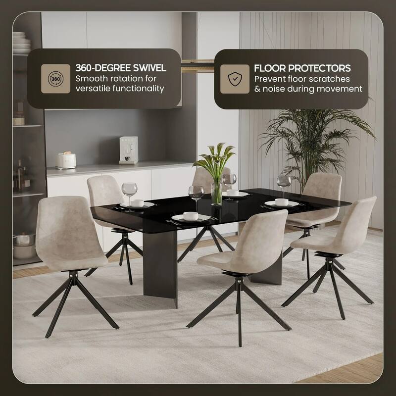 Markley Leather Dining Chair 360 Degree Swivel with Iron legs Modern Accent Side Chair Set of 2