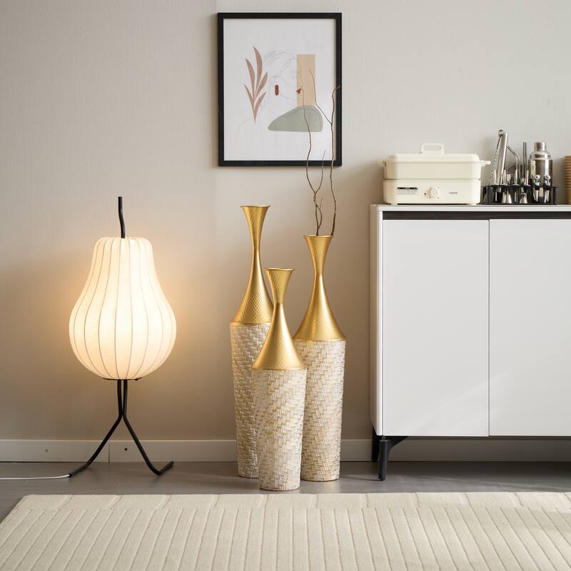 Floor metal vase modern decoration home woven pattern metal vase 3-piece set gorgeous home decoration large glazed metal vase