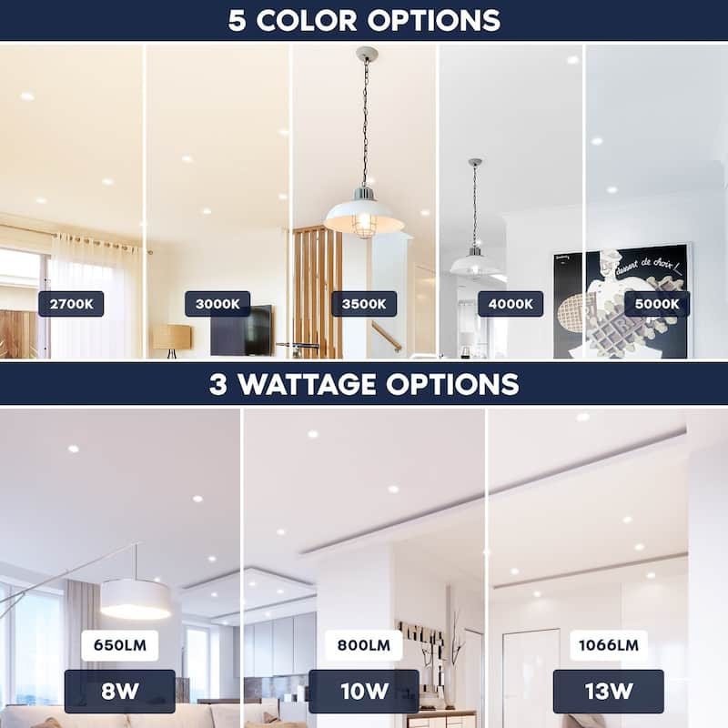 LUXRITE 4 Inch Canless Spotlight LED Recessed Light 5CCT Dimmable 650/800/1066LM CRI 90 8W/10W/13W ETL Listed 24 Pack