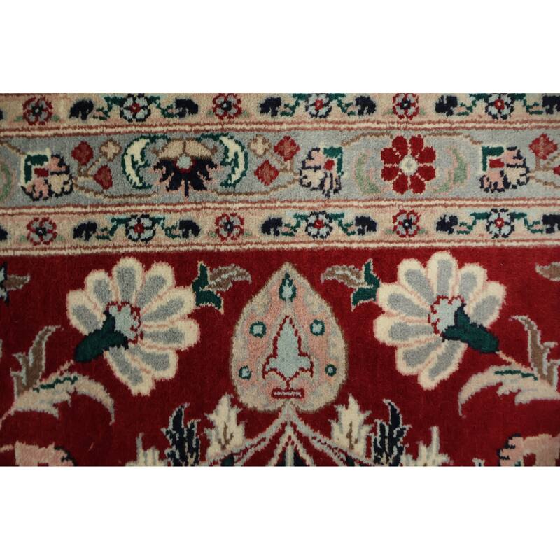 Hand Knotted Oriental 100% Wool Carpet Traditional Floral Red Tabriz Area Rug - 12' 3'' X 9' 1''