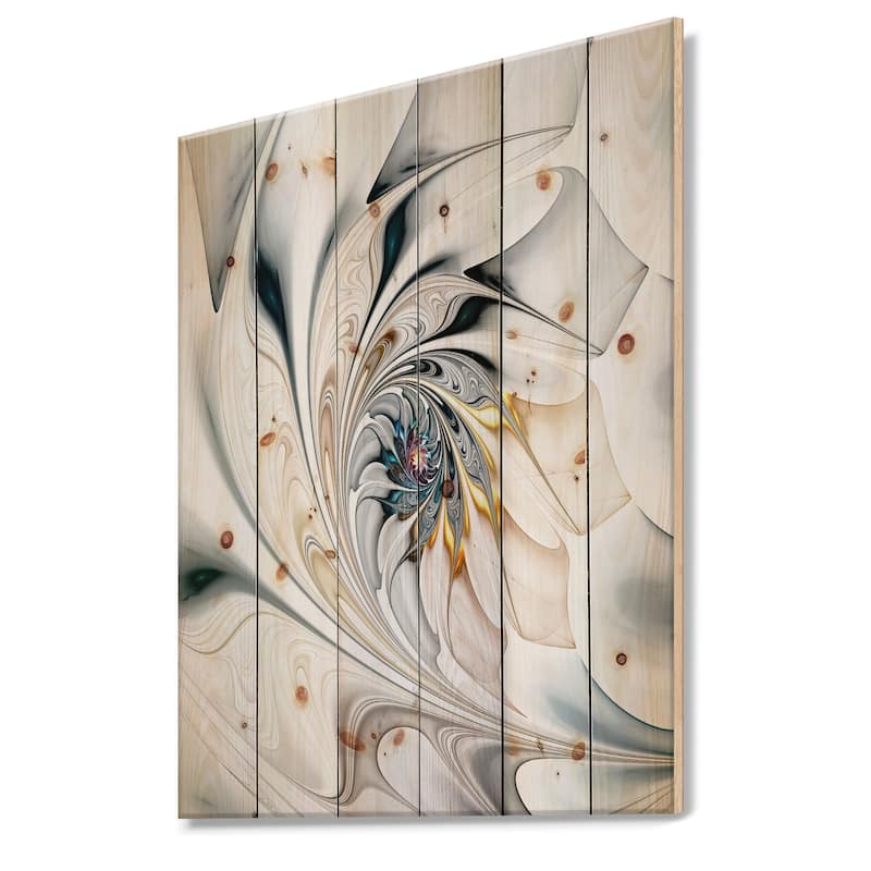 Designart 'White Stained Glass Floral Art' Floral Print on Natural Pine Wood - White