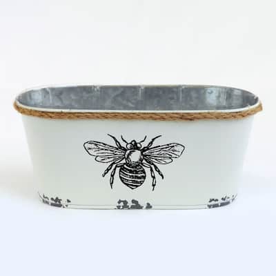White Metal With Bee Design Planter
