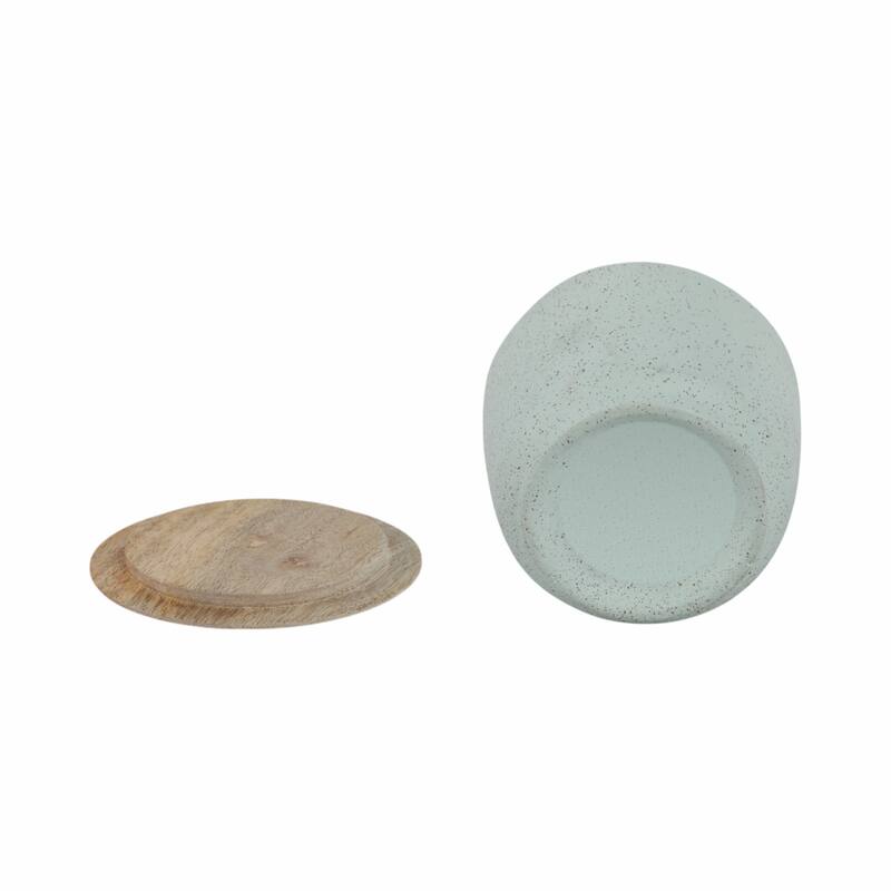 Pottery Wax Decorative Candle Wood Lid Casual Display Storage Jar - 4" x 4" x 3"