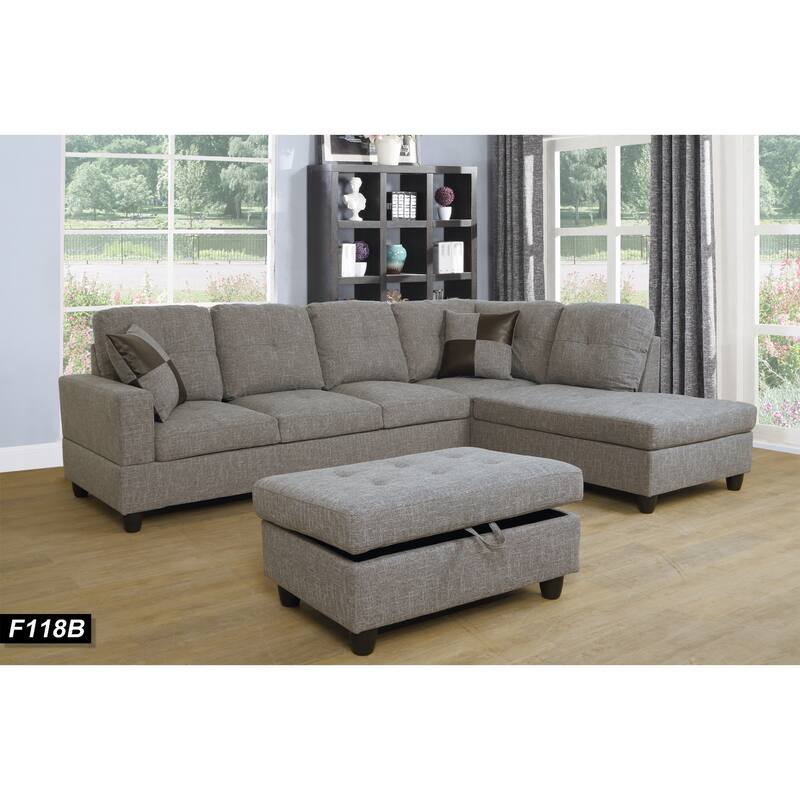 Nathan 104"Wide 3-Pieces Sectional Sofa Set,Grey(118)