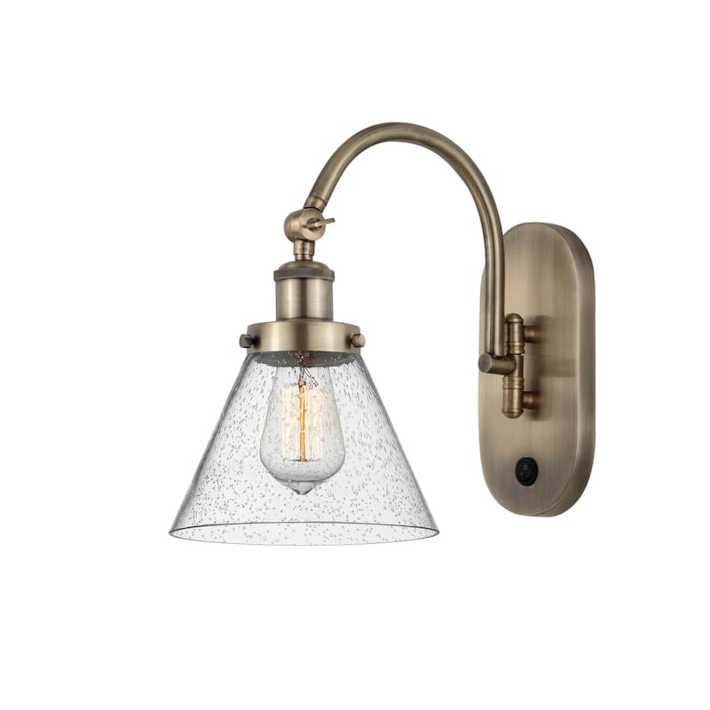 Innovations Lighting 918-1W-13-8 Cone Sconce Cone 13" Tall Wall Sconce - Antique Brass / Seedy