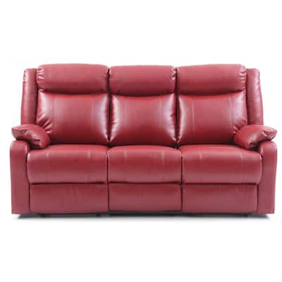 Faux leather 3-Seater Reclining Sofa with Pillow Top Arms - 76" - Red