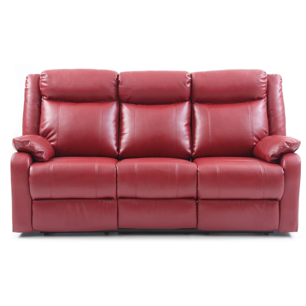 Faux leather 3-Seater Reclining Sofa with Pillow Top Arms - 76" - Red