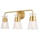 preview thumbnail 8 of 9, Harper Natural Brass Gold Bathroom Vanity Lighting Fixture, Clear Glass Shade, Dimmable, LED Compatible, Wall Mount Sconce