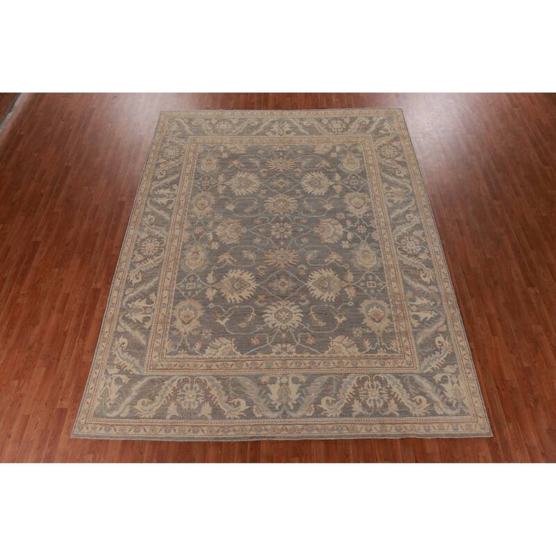 Hand Knotted Oriental 100% Wool Carpet Transitional All-Over Greys & Charcoal Oushak Area Rug - 11' 11'' X 9' 3''